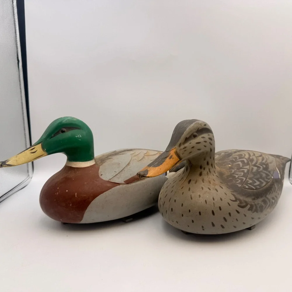 Vintage Victor D-9 Mallard Duck Decoys Pair Woodstream Co Lititz PA Drake Hen